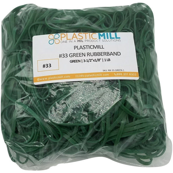Rubber Bands #33: #33 Size, Green, 1LB/500 Count.