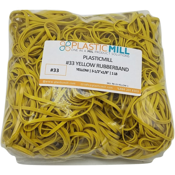 Rubber Bands #33: #33 Size, Yellow, 1LB/500 Count.