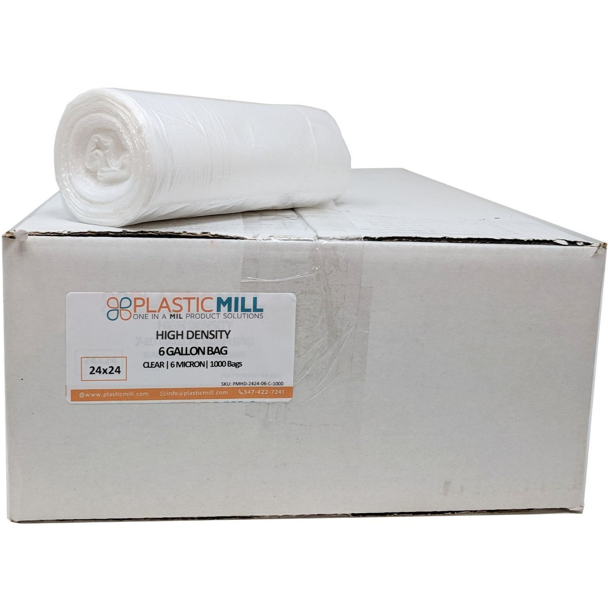 PlasticMill 7-10 Gallon Garbage Bags, High Density: Clear, 6 Micron, 24x24, 1000
