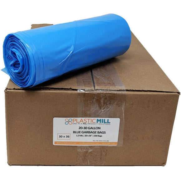 20-30 Gallon Garbage Bags: Blue, 1.2 MIL, 30x36, 200 Bags.