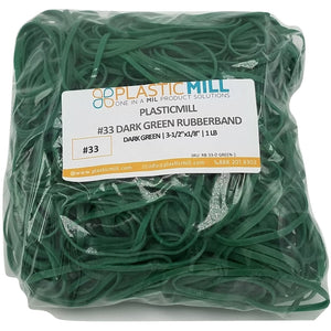 Rubber Bands #33: #33 Size, Dark Green, 1LB/500 Count.