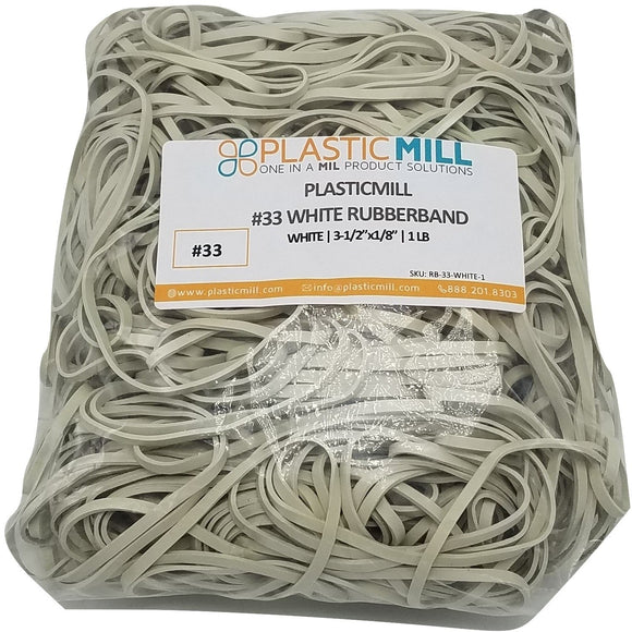 Rubber Bands #33: #33 Size, White, 1LB/500 Count.