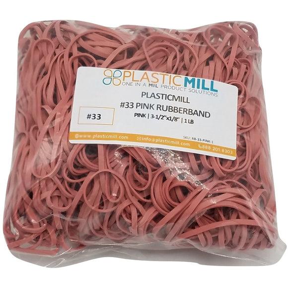 Rubber Bands #33: #33 Size, Pink, 1LB/500 Count.