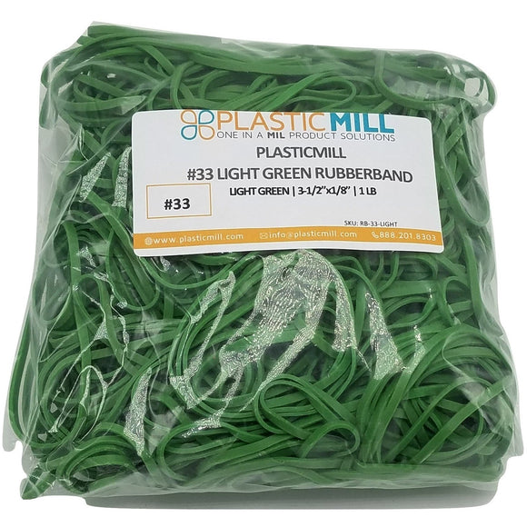Rubber Bands #33: #33 Size, Light Green, 1LB/500 Count.