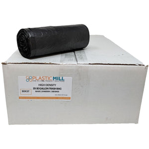 20-30 Gallon Garbage Bags, High Density: Black, 8 Micron, 30x37, 500 Bags.