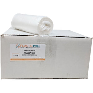 4 Gallon Garbage Bags, High Density: Clear, 6 Micron, 17x18, 2000 Bags.