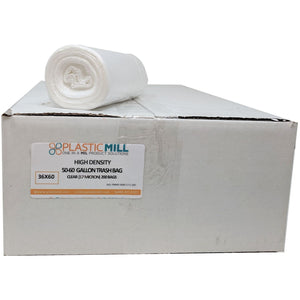 50-60 Gallon Garbage Bags, High Density: Clear, 17 Micron, 36x60, 150 Bags.