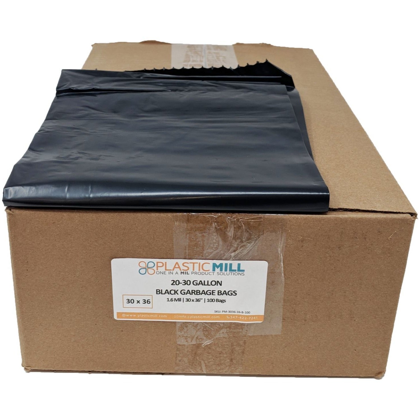 PlasticMill 100 Gallon, Black, 1.3 mil, 67x79, 40 Bags/Case, Garbage Bags/Trash