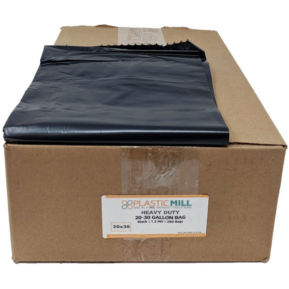 20-30 Gallon Garbage Bags: Black, 1.2 MIL, 30x36, 250 Bags.