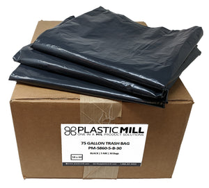 75 Gallon Contractor Bags: Black, 5 Mil, 58x60, 30 Bags.