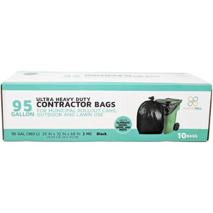 95 Gallon Contractor Bags: Black, 3 Mil, 61x68, 10 Bags/Case.
