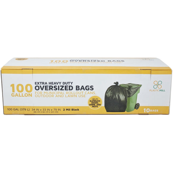 100 Gallon Garbage Bags: Black, 2 Mil, 67x79, 10 Bags/Case.