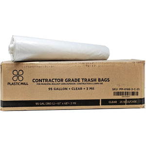 100 Gallon Contractor Bags: Clear, 3 Mil, 67x79, 25 Bags/Case.
