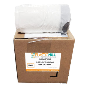 4 Gallon Garbage Bags, Drawstring: White, .7 MIL, 17x16, Select Case.