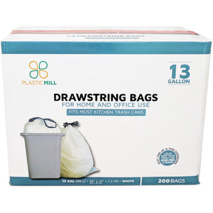 Basics Tall Kitchen Drawstring Trash Bags, 13 Gallon