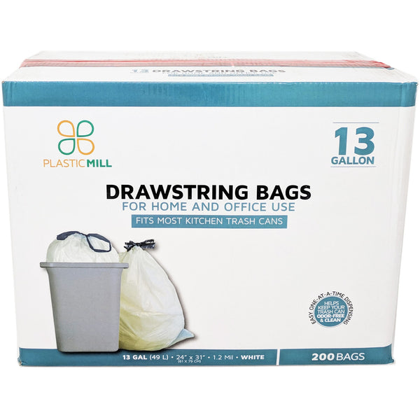Trash Bags - 13 Gallon - Drawstring - Kitchen Bag - White - 90 Count ( –  Pans Pro