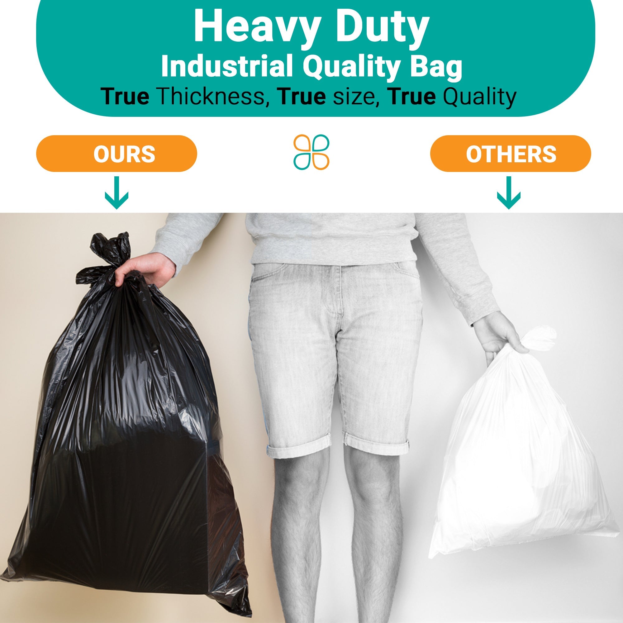 65 Gallon Trash Bags Heavy Duty 1.5 Mil Black - 25 Count Large