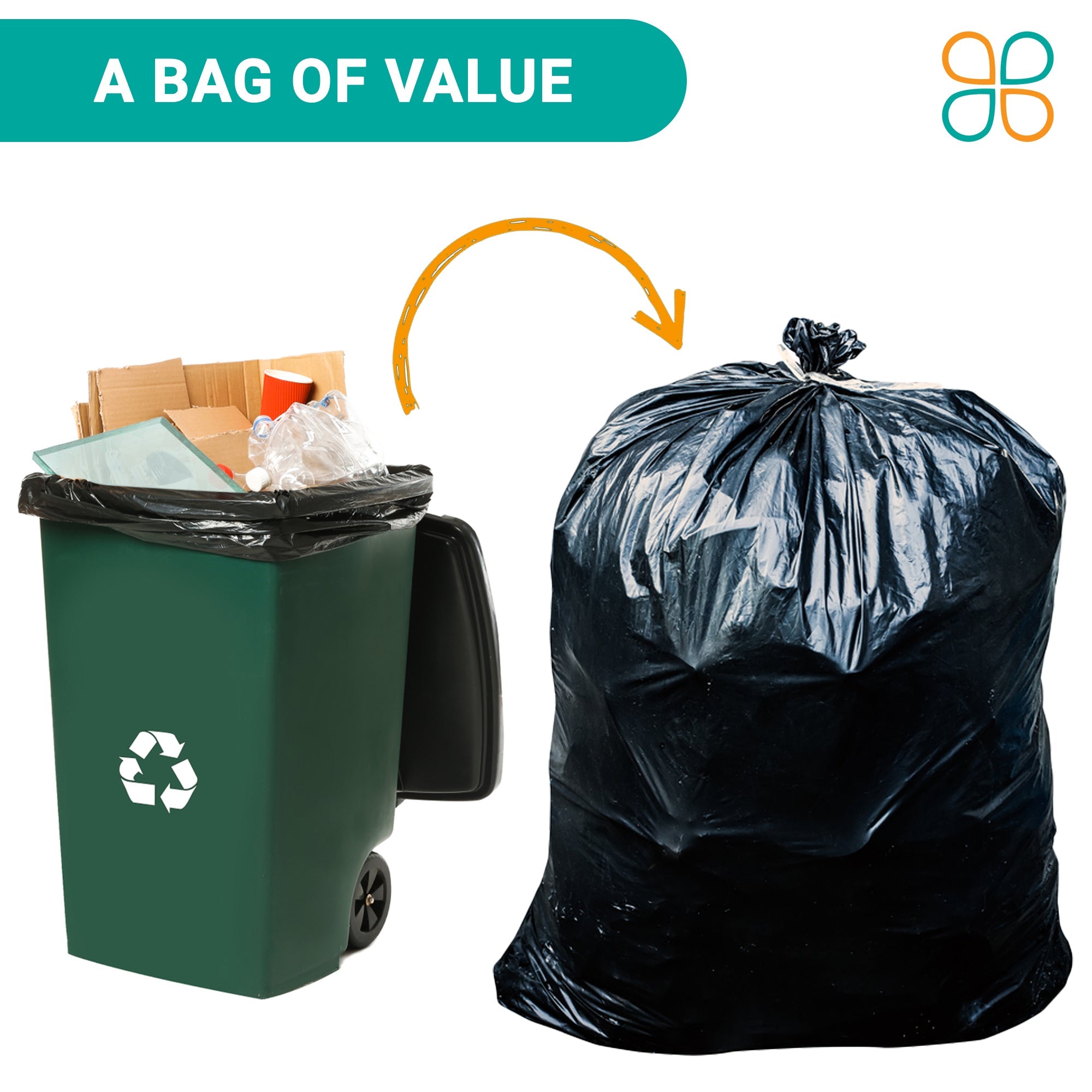 PlasticMill 95 Gallon Garbage Bags: Black, 1.5 mil, 61x68, 10 Bags.